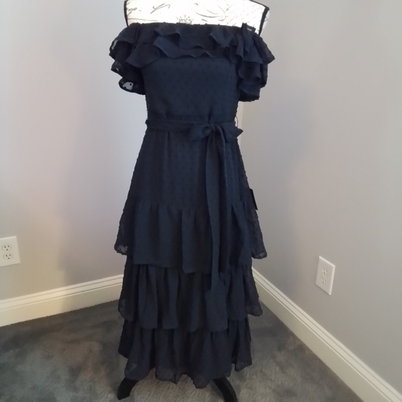 NWT Lulus Dear To My Heart Navy Blue Swiss Dot Tiered Ruffled Mini Dress - M - Picture 7 of 16